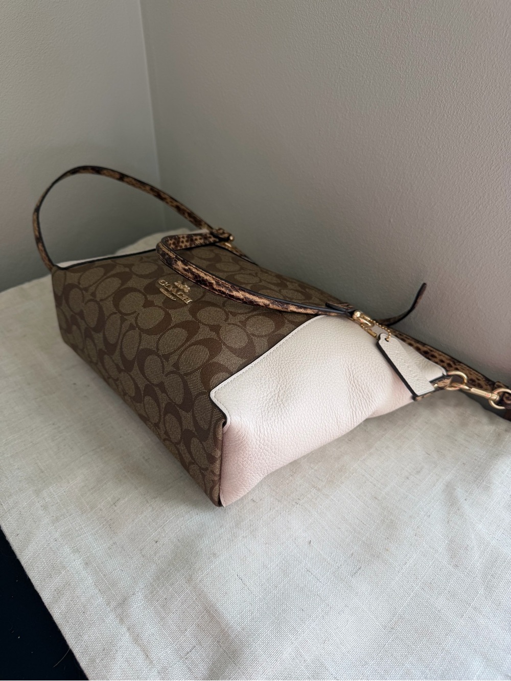 Coach Kacey White Snakeskin Satchel Crossbody Bag In Blocked Signature Canvas - Picture 7 of 15